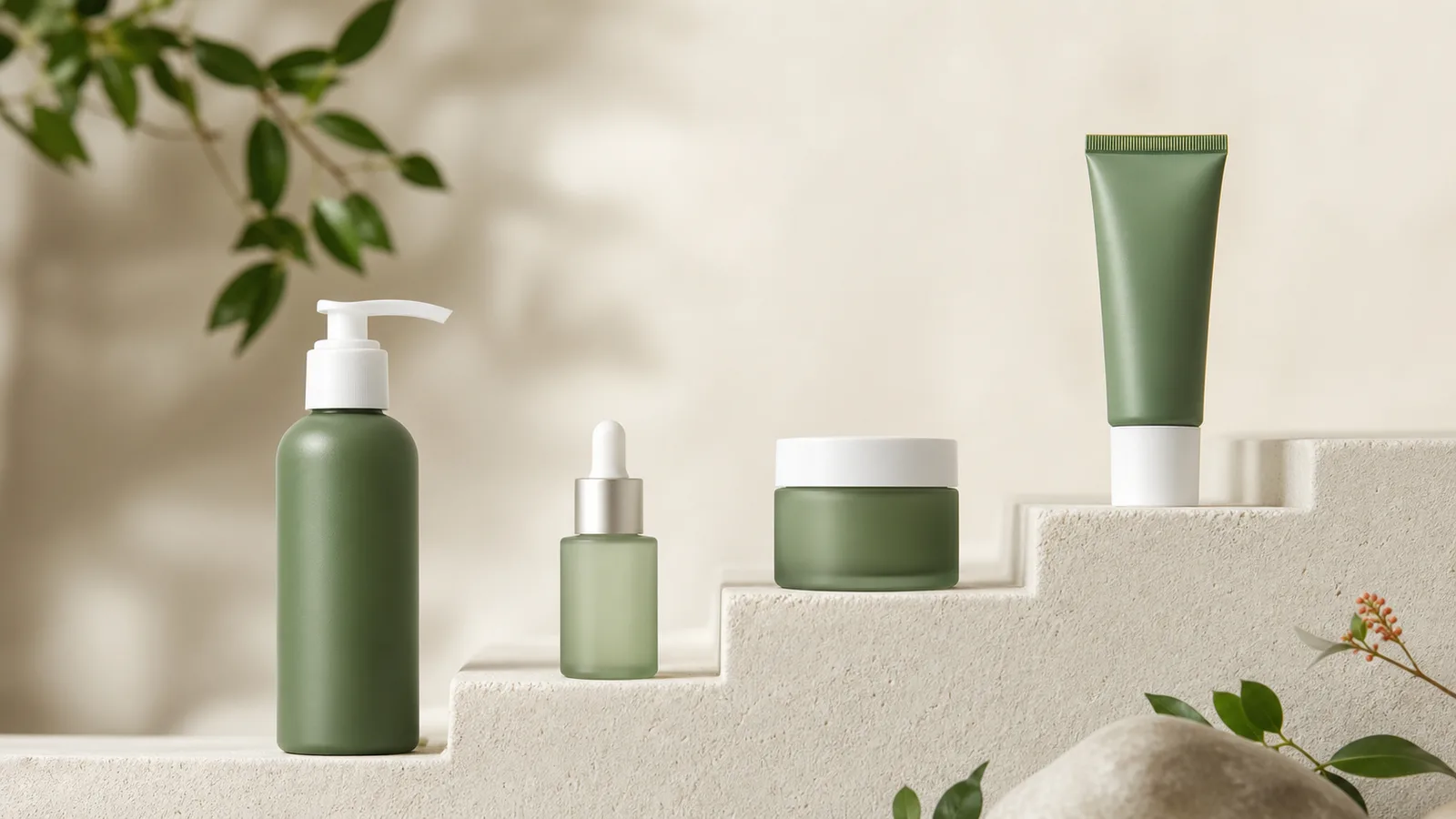 Productos cosméticos sin marca ordenados por pasos